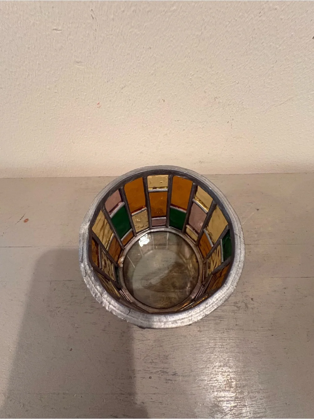 VTG Stained Glass Round Candle Holdet
